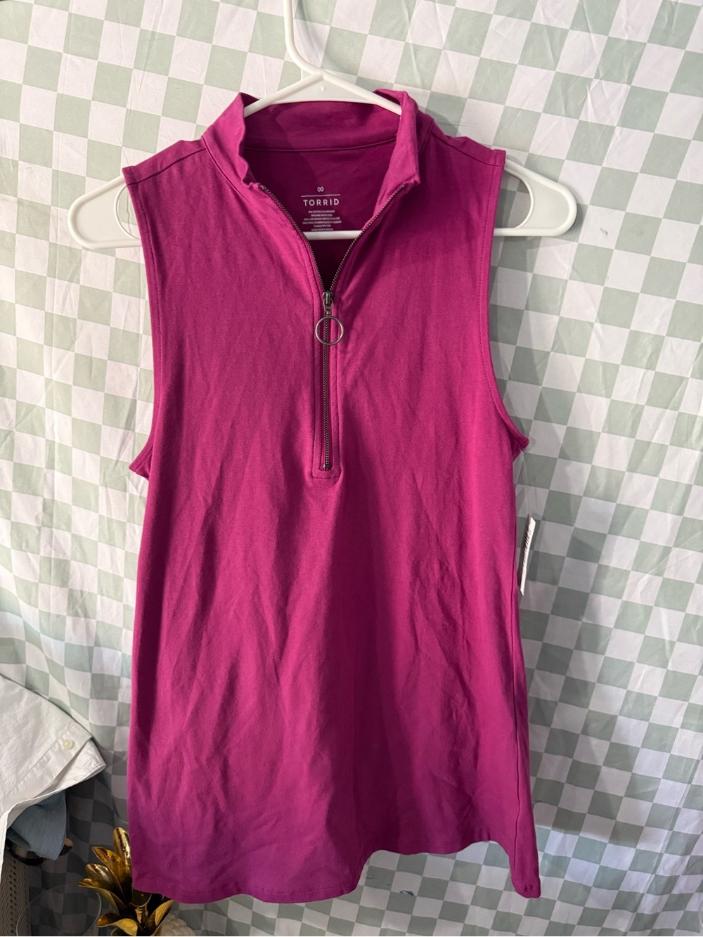 torrid Sleeveless Zip Mock Neck Tank - Berry